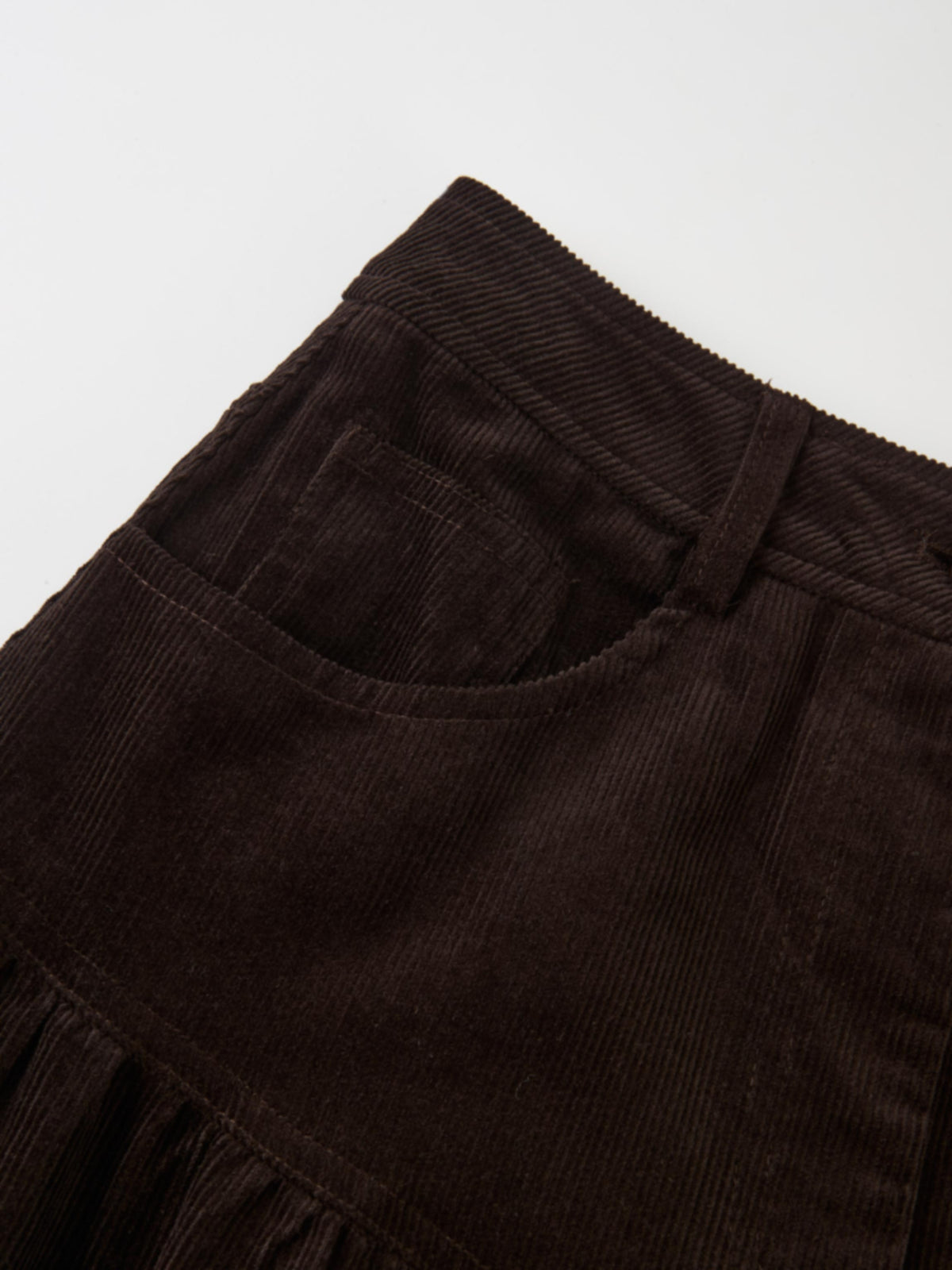 Yoke Gathered Curduroy Skirt - Brown