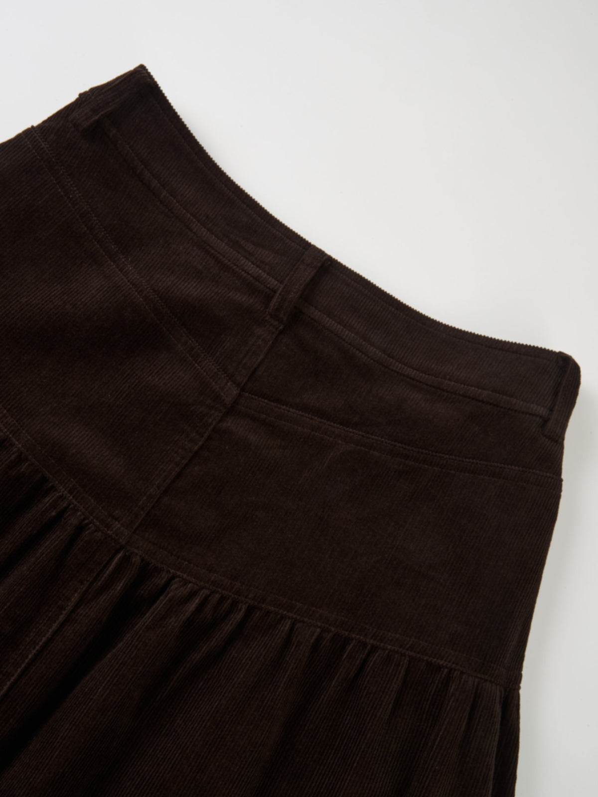 Yoke Gathered Curduroy Skirt - Brown