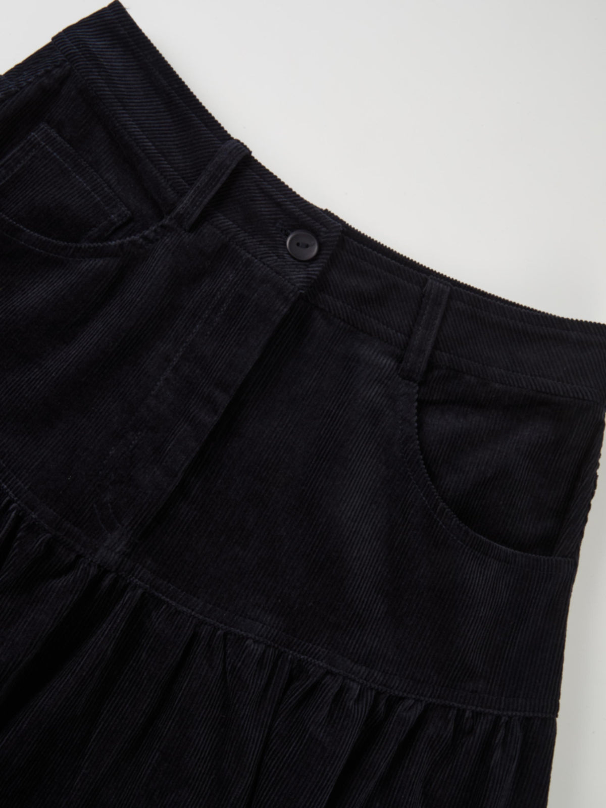 Yoke Gathered Curduroy Skirt - Navy