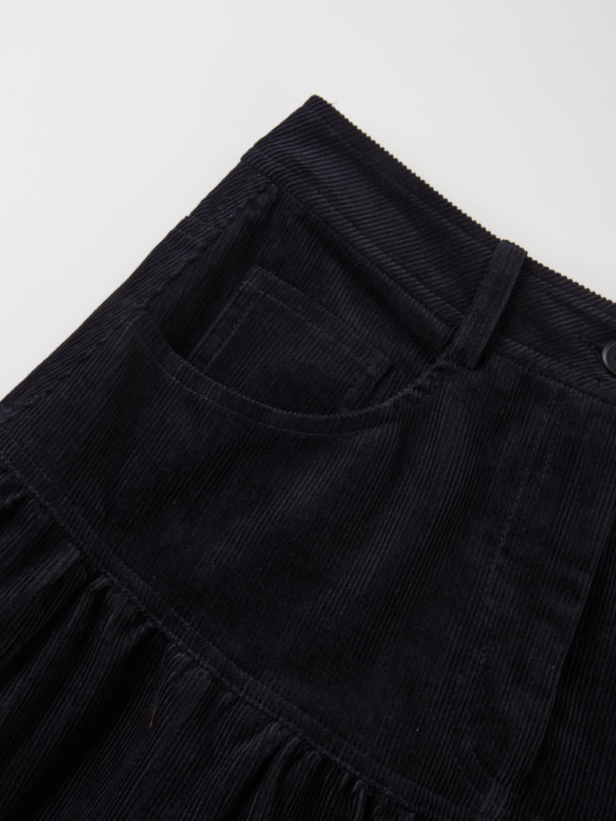 Yoke Gathered Curduroy Skirt - Navy