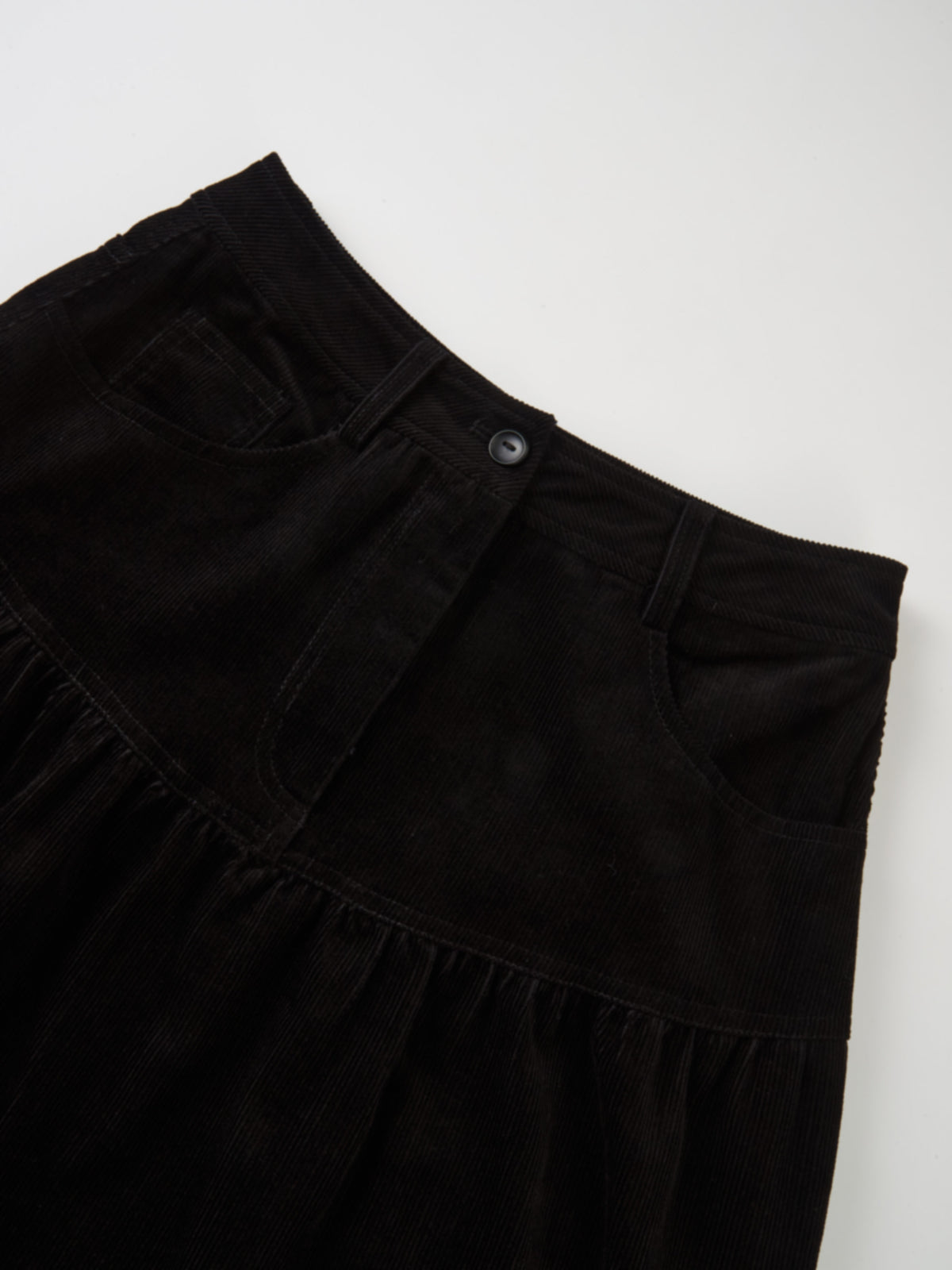 Yoke Gathered Curduroy Skirt - Black