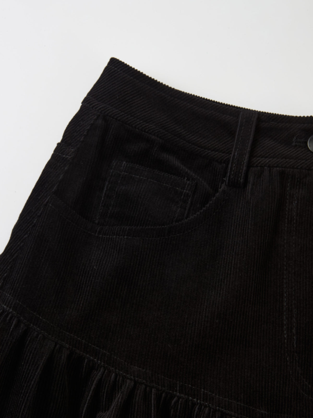 Yoke Gathered Curduroy Skirt - Black
