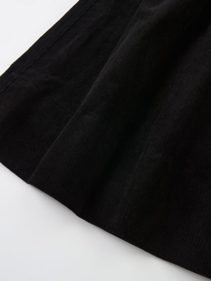 Yoke Gathered Curduroy Skirt - Black