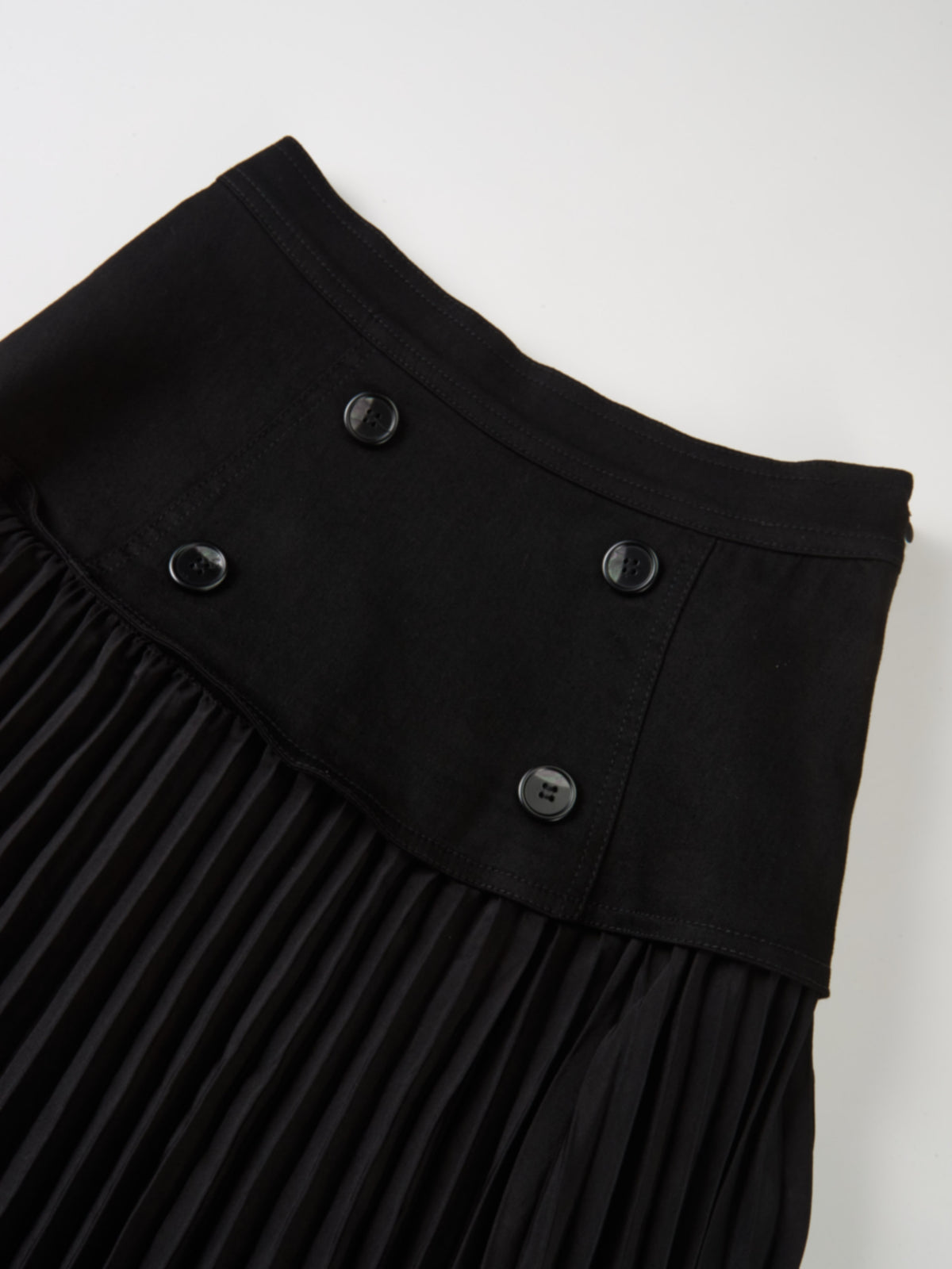 Button Panel Pleated Skirt - Black