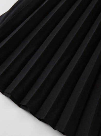 Button Panel Pleated Skirt - Black