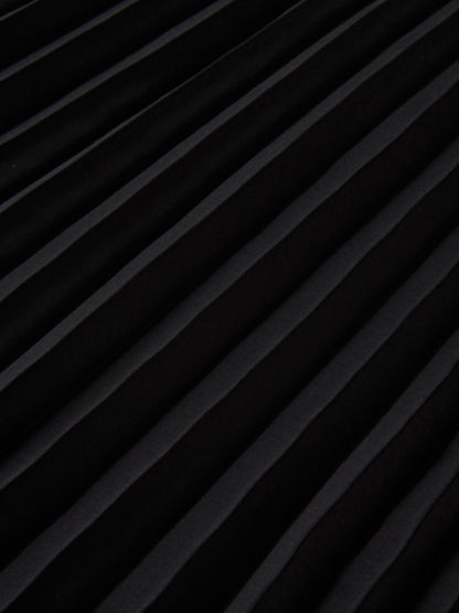 Button Panel Pleated Skirt - Black