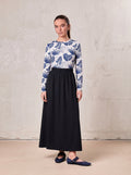 Elastic Waist Ruffle Skirt-Navy