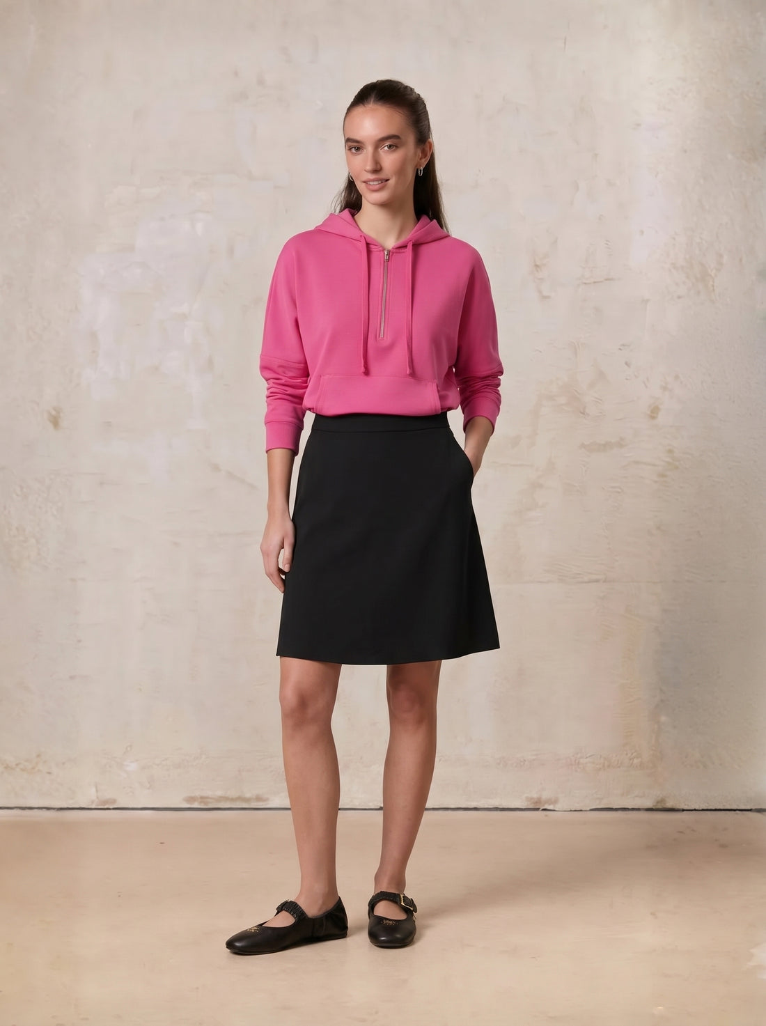 LIGHTWEIGHT 3 PANEL SKIRT-BLACK 23"