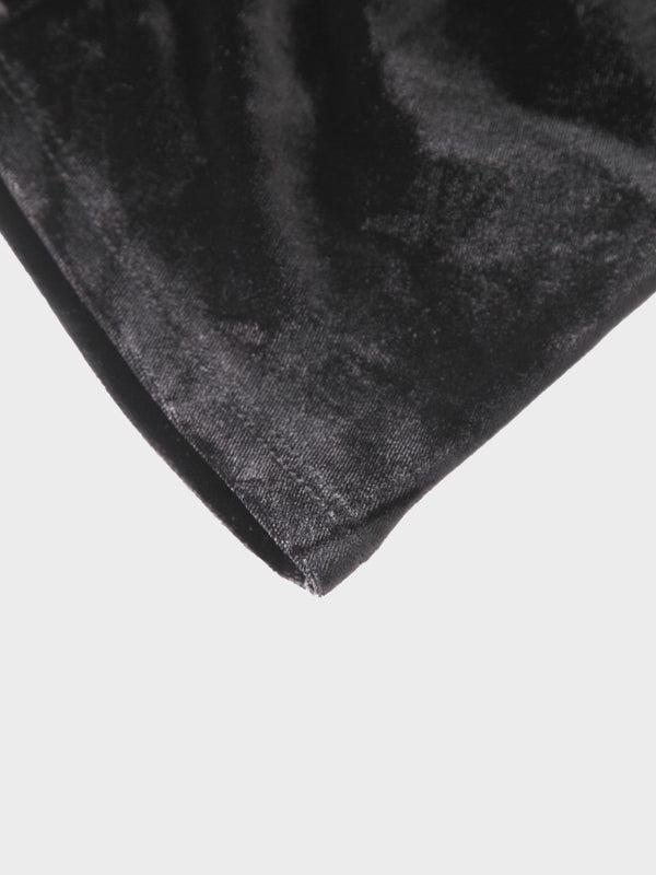 Side Ruched Velour Turtleneck-Black