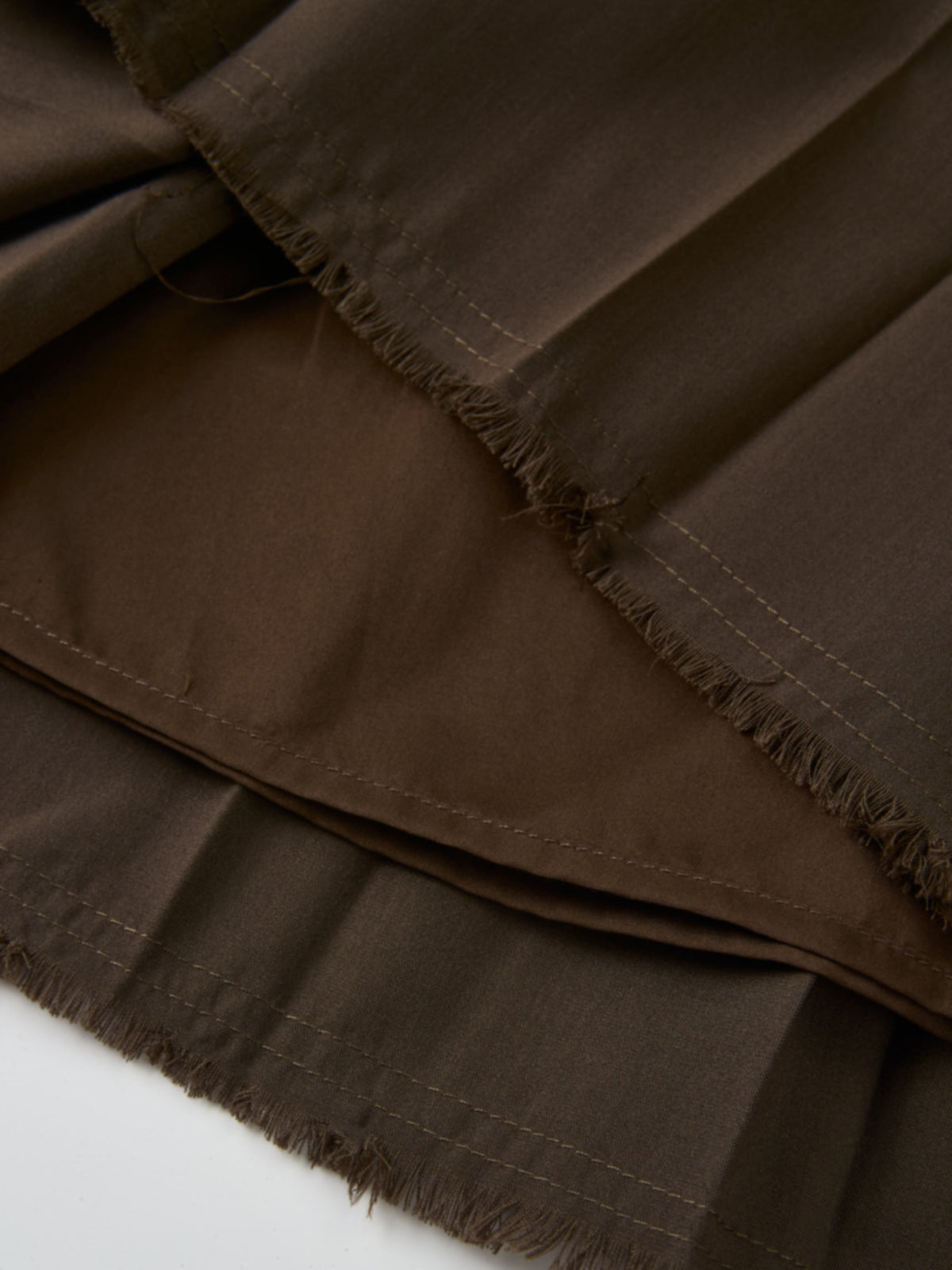 Curved Yoke Fringe Bottom Pleat Skirt LONG- Brown