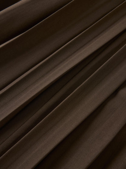 Curved Yoke Fringe Bottom Pleat Skirt LONG- Brown
