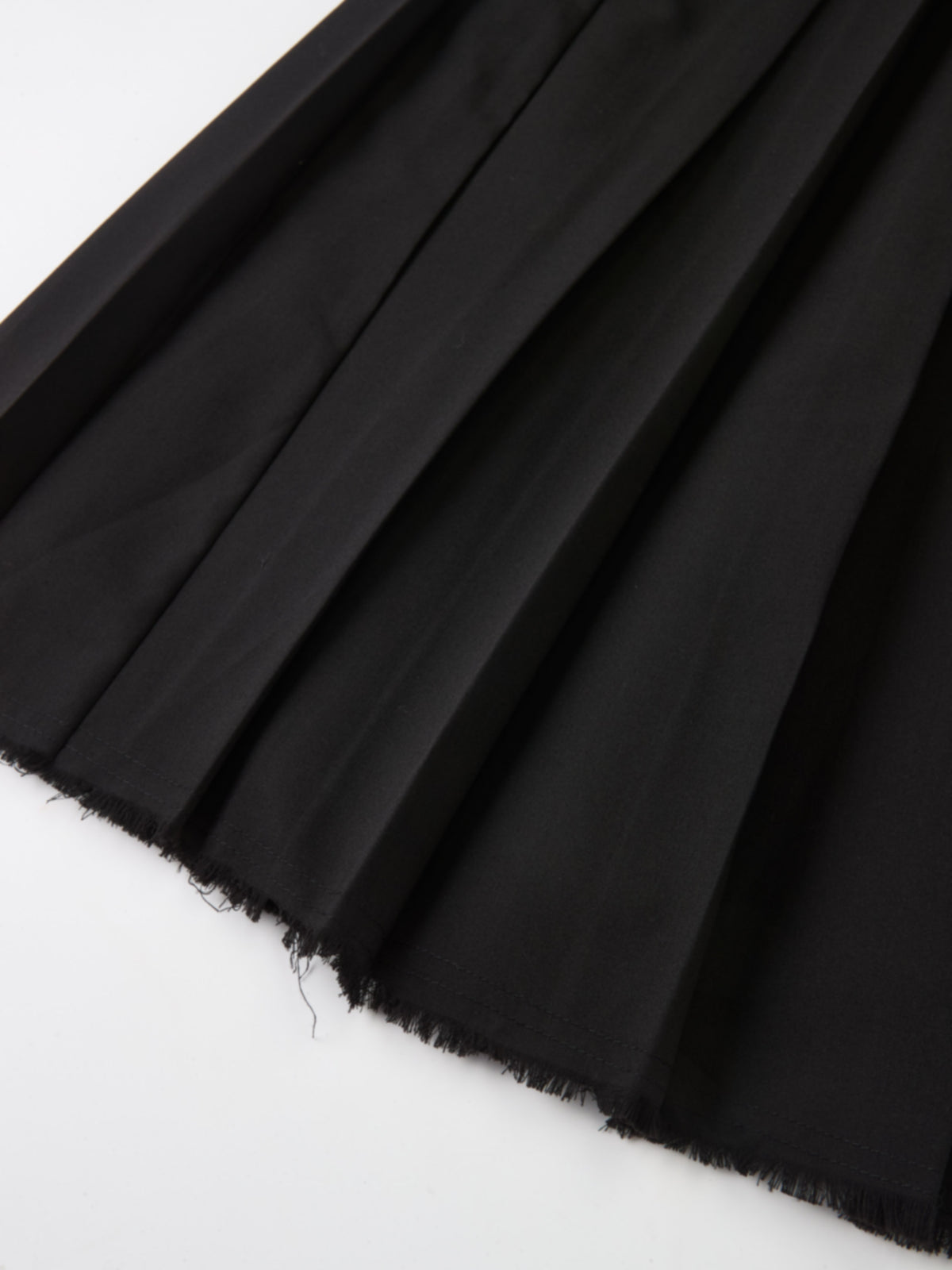 Curved Yoke Fringe Bottom Pleat Skirt LONG - Black