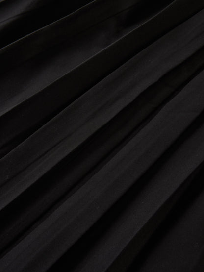 Curved Yoke Fringe Bottom Pleat Skirt LONG - Black