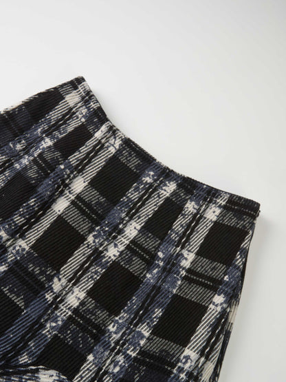 Double Layer Plaid Skirt - Black Plaid