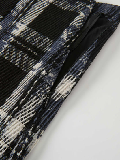 Double Layer Plaid Skirt - Black Plaid