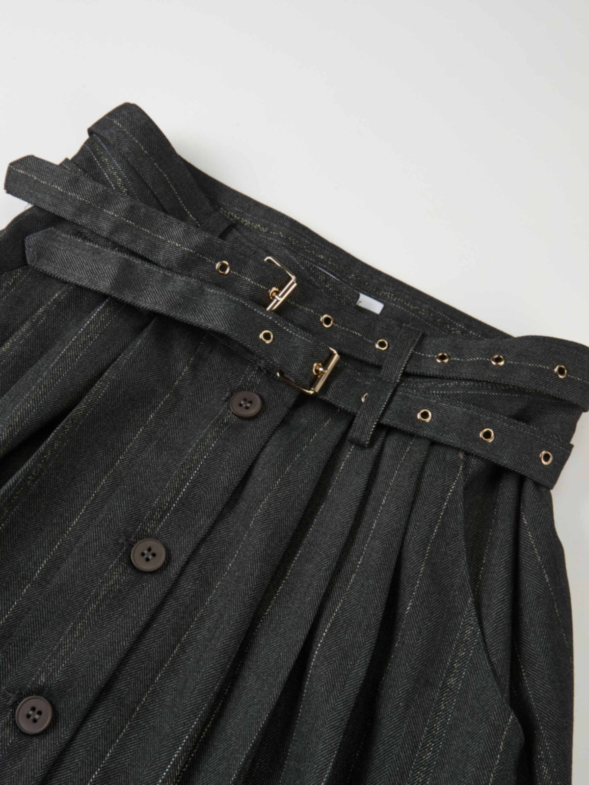 Double Buckle Full Maxi Skirt - Grey Pinstripe