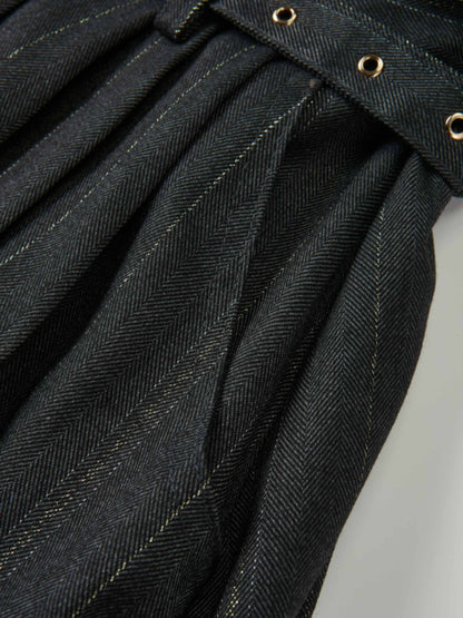 Double Buckle Full Maxi Skirt - Grey Pinstripe