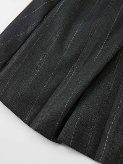 Double Buckle Full Maxi Skirt - Grey Pinstripe