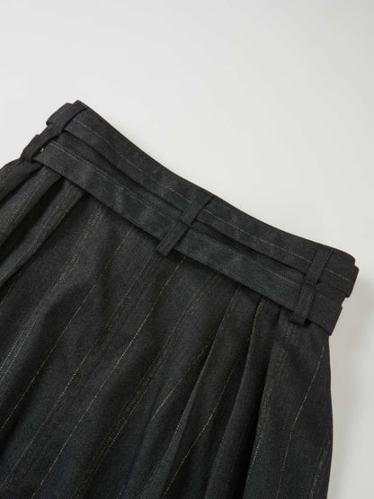 Double Buckle Full Maxi Skirt - Grey Pinstripe