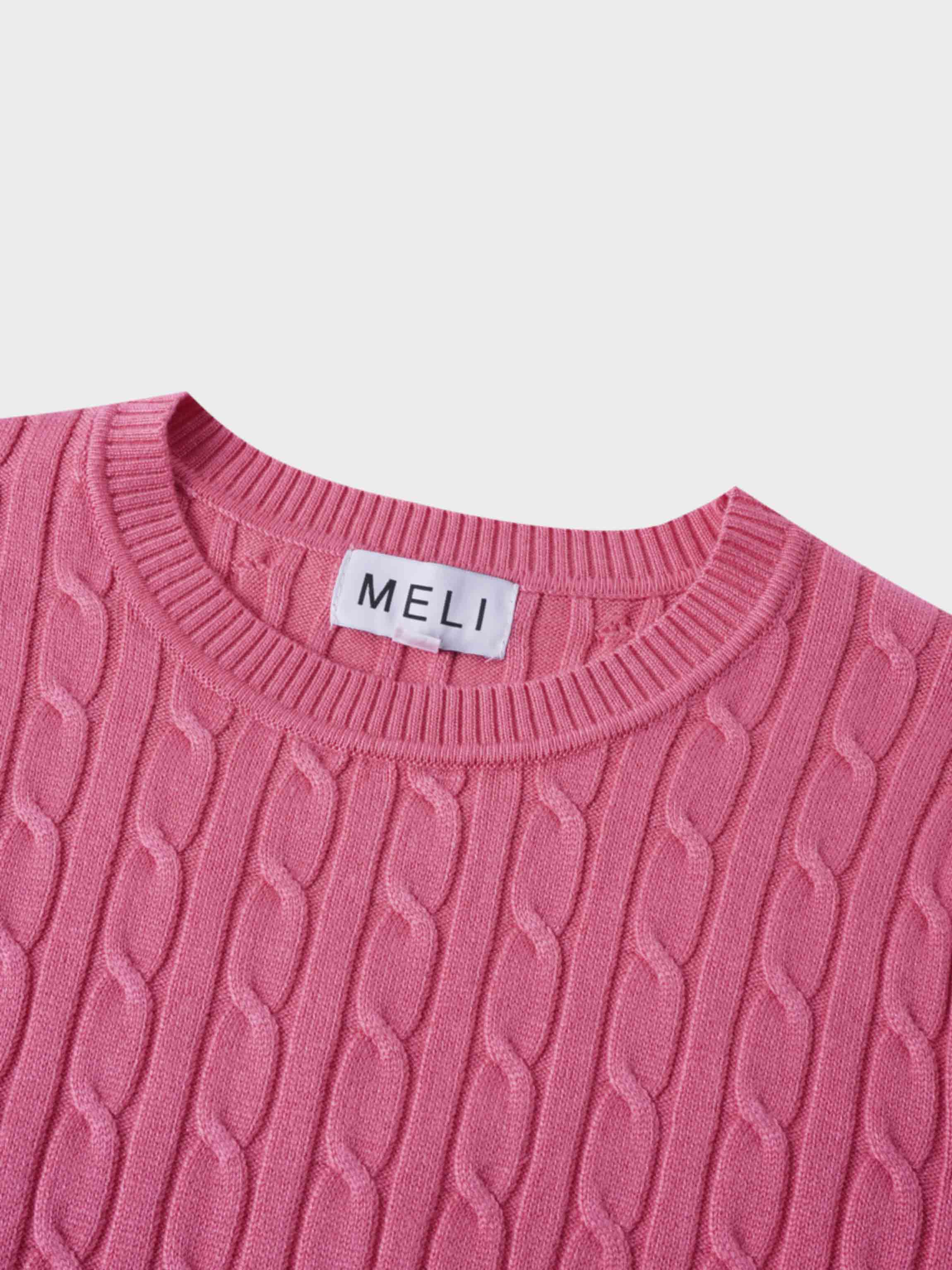 Knit Cable Sweater-Rose Pink