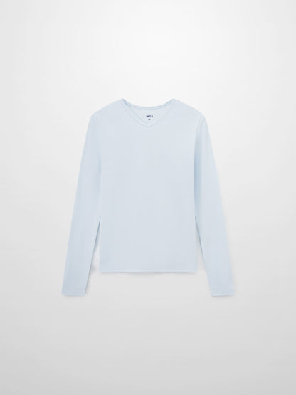 Soft Ribbed High V Tee-Light Blue