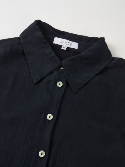 Cupro Button Down Blouse - Navy