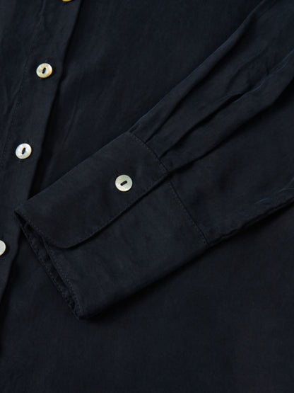 Cupro Button Down Blouse - Navy