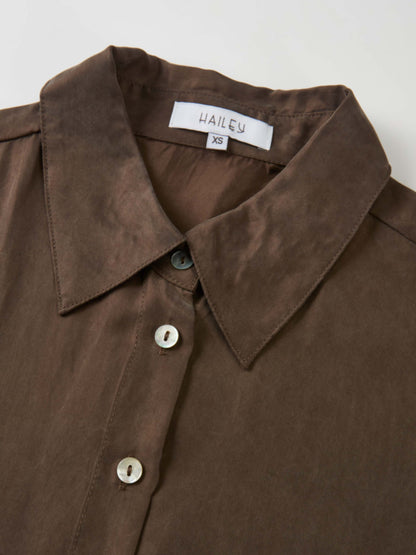 Cupro Button Down Blouse - Warm Taupe