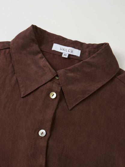 Cupro Button Down Blouse - Brown
