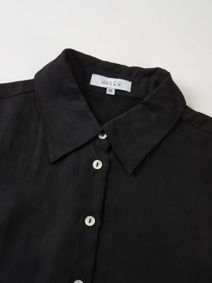 Cupro Button Down Blouse - Black
