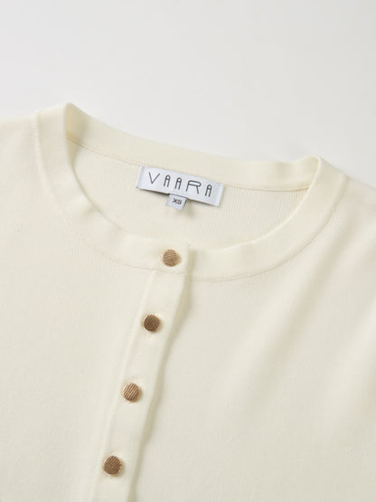 Gold Button Crop Cardigan - Cream