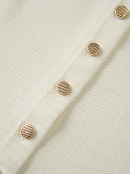 Gold Button Crop Cardigan - Cream