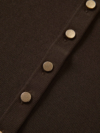 Gold Button Crop Cardigan - Brown