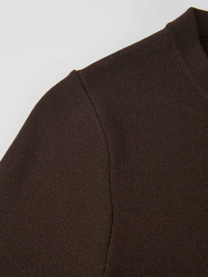 Gold Button Crop Cardigan - Brown