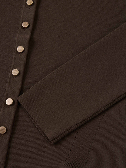 Gold Button Crop Cardigan - Brown