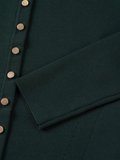 Gold Button Crop Cardigan - Emerald Green