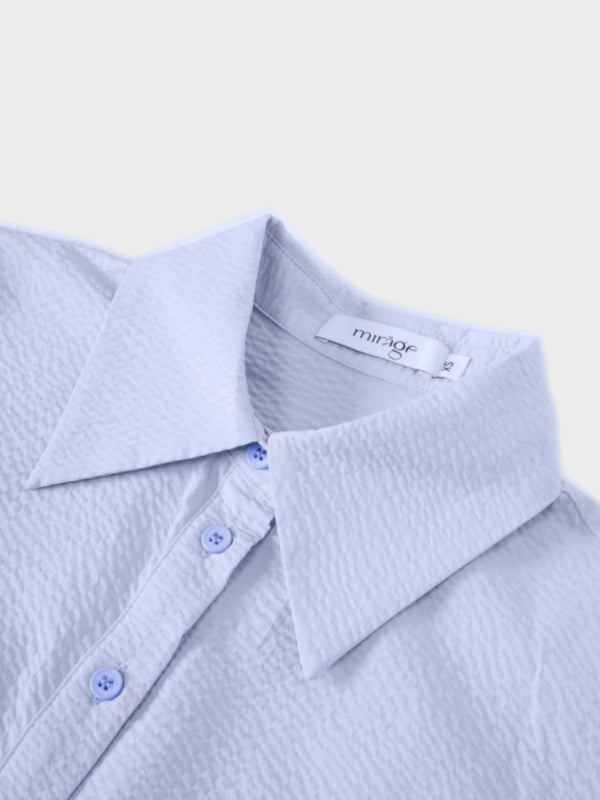 Long Button Down Shirtdress-Light Blue