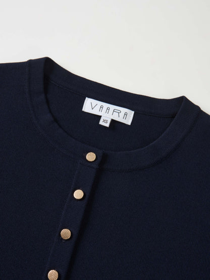 Gold Button Crop Cardigan - Navy