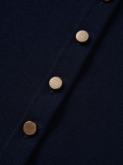 Gold Button Crop Cardigan - Navy