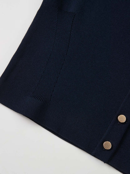 Gold Button Crop Cardigan - Navy