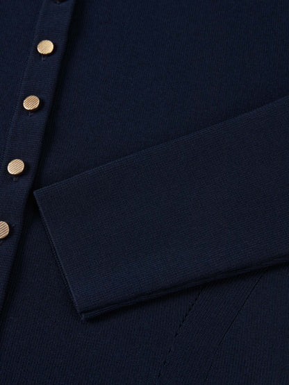Gold Button Crop Cardigan - Navy