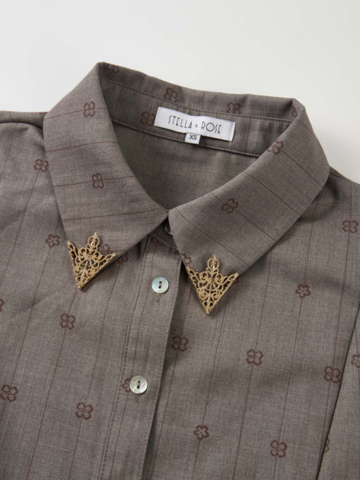 Printed Collar Detail Blouse - Grey