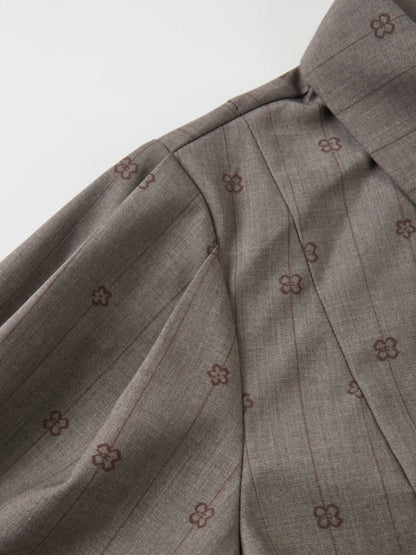 Printed Collar Detail Blouse - Grey
