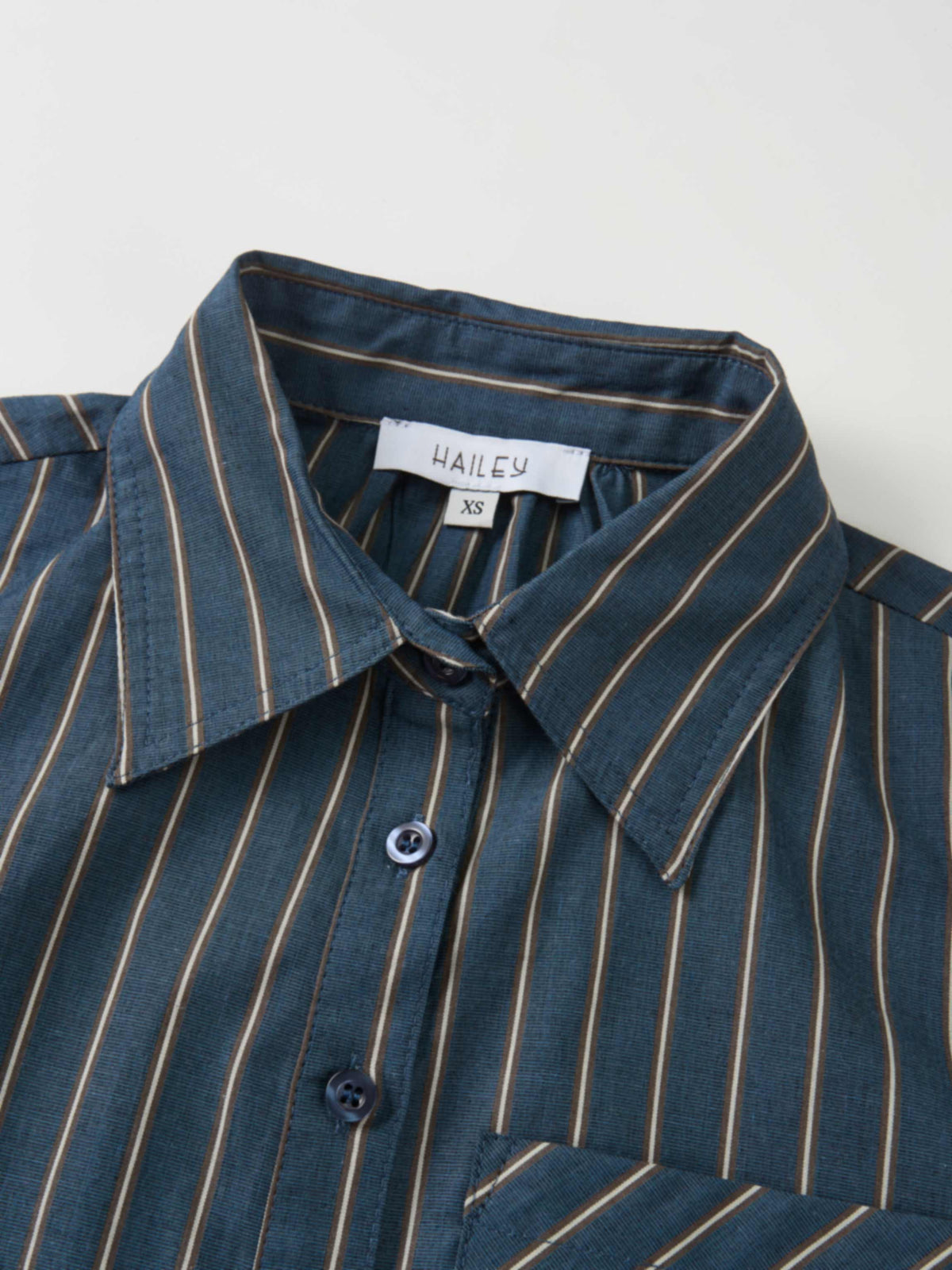 Pocket Button Down Blouse - Denim Blue Stripe
