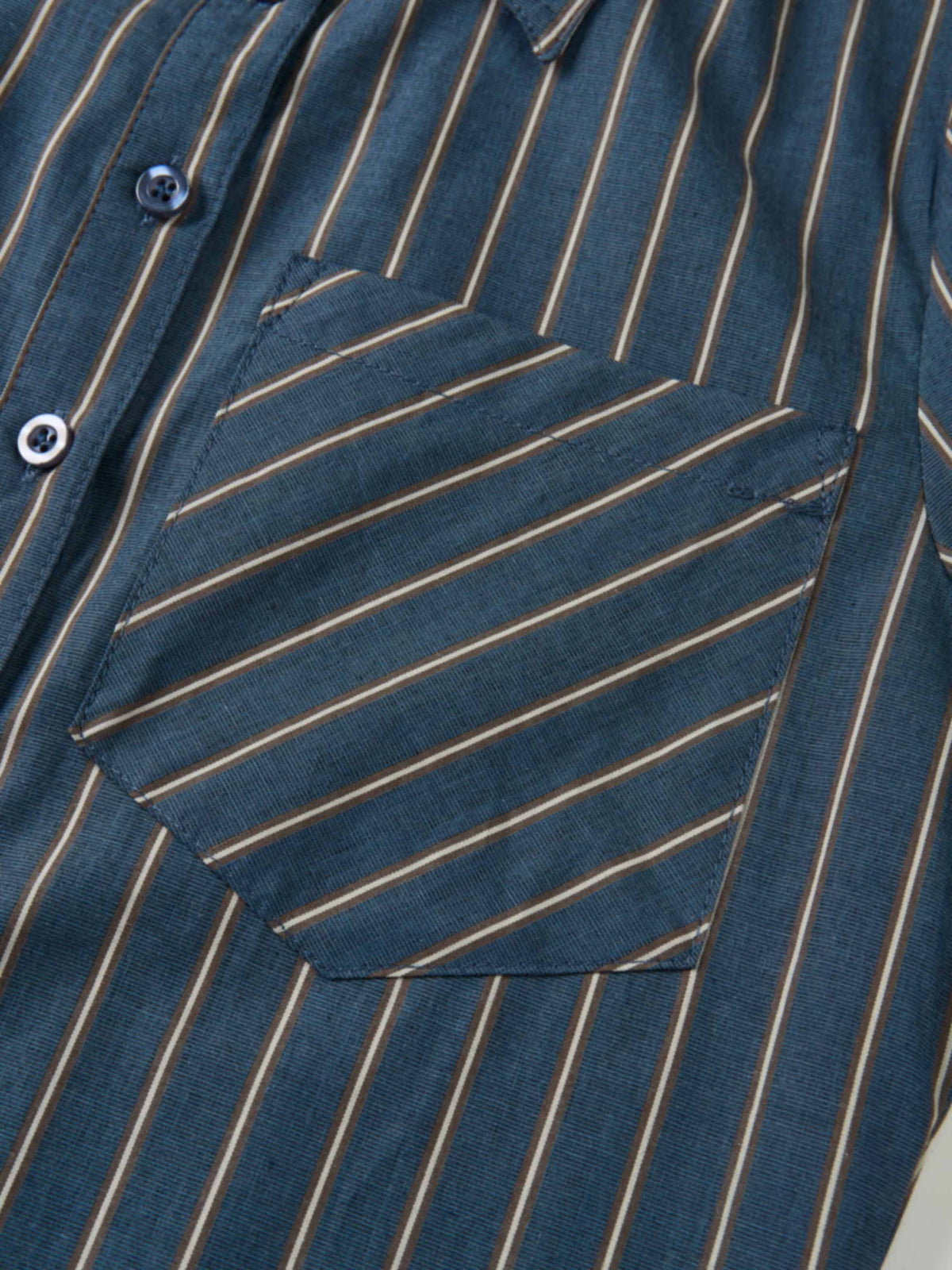 Pocket Button Down Blouse - Denim Blue Stripe