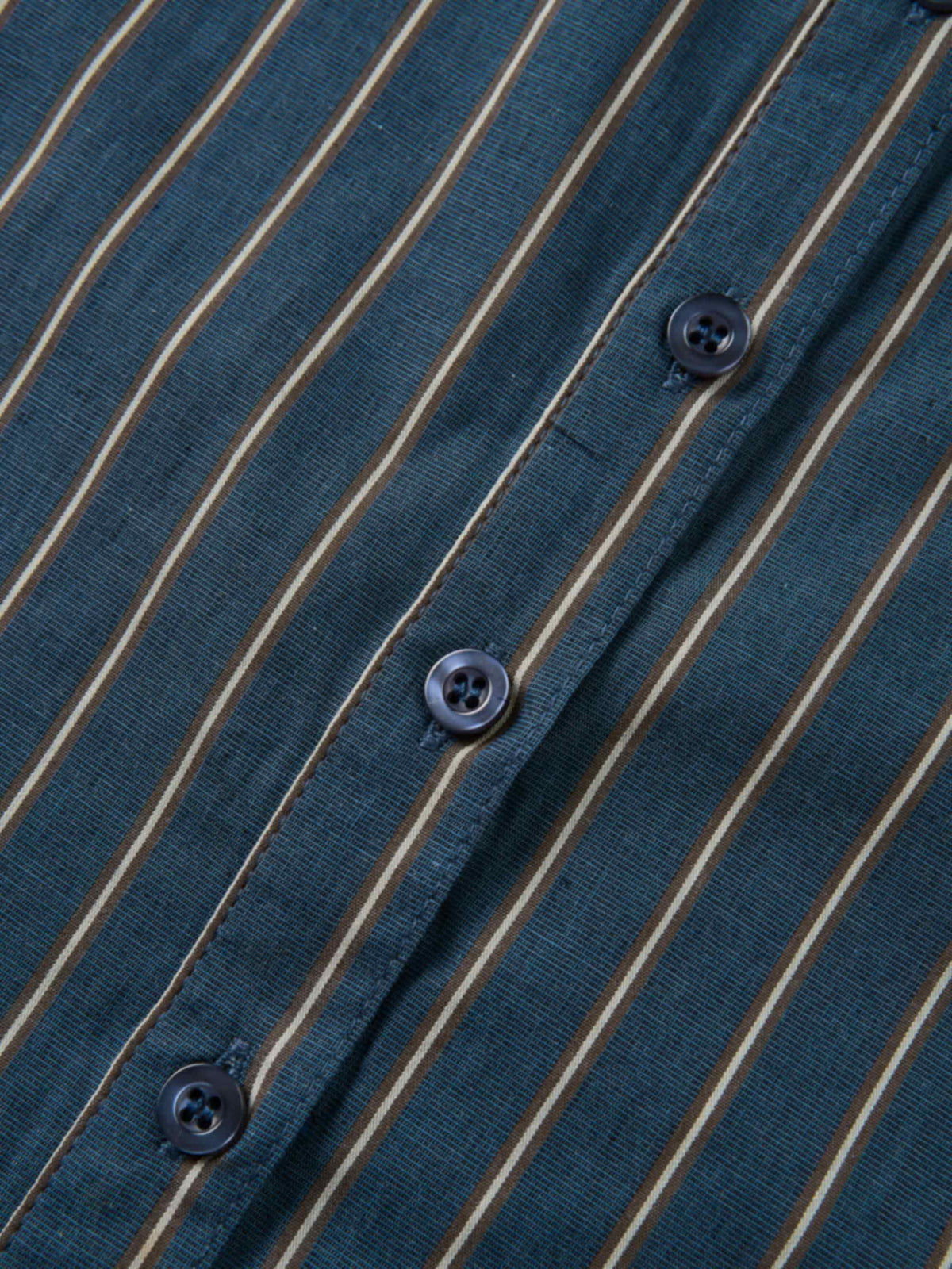 Pocket Button Down Blouse - Denim Blue Stripe
