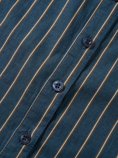 Pocket Button Down Blouse - Denim Blue Stripe