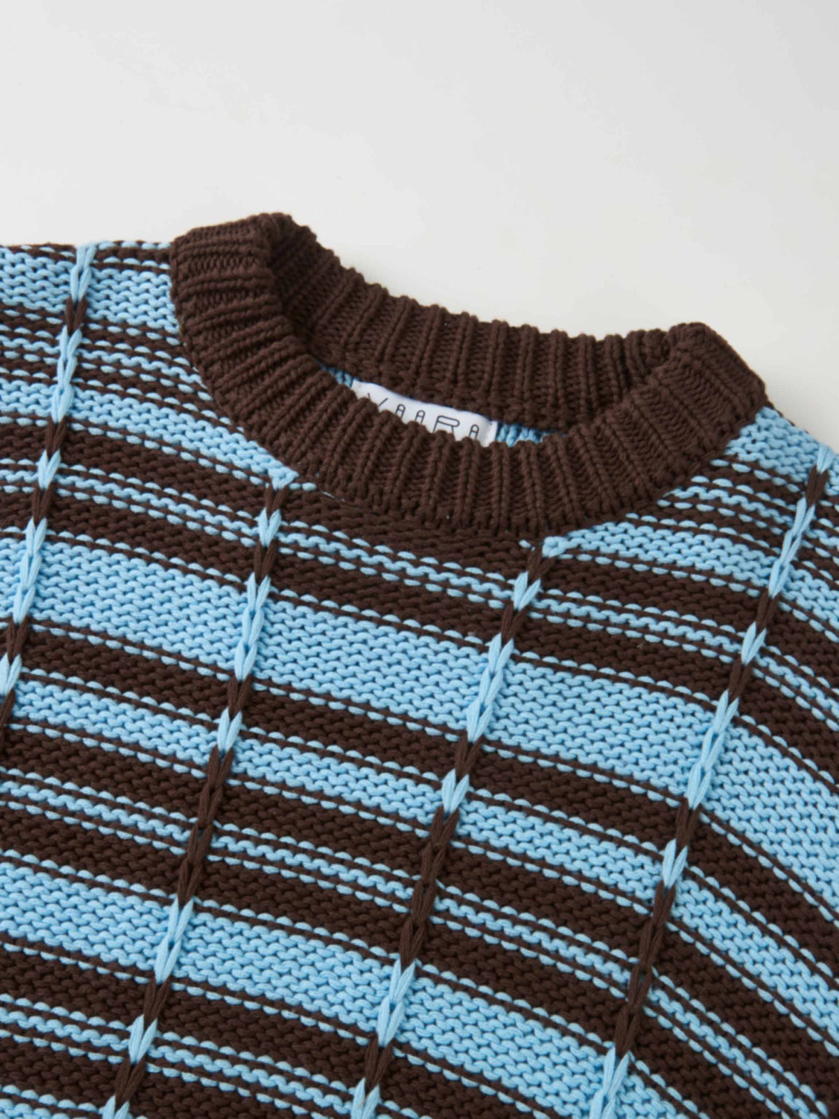 Overstitch Detail Striped Sweater - Brown/Light Blue