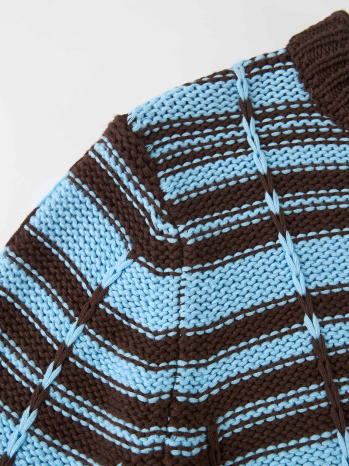 Overstitch Detail Striped Sweater - Brown/Light Blue