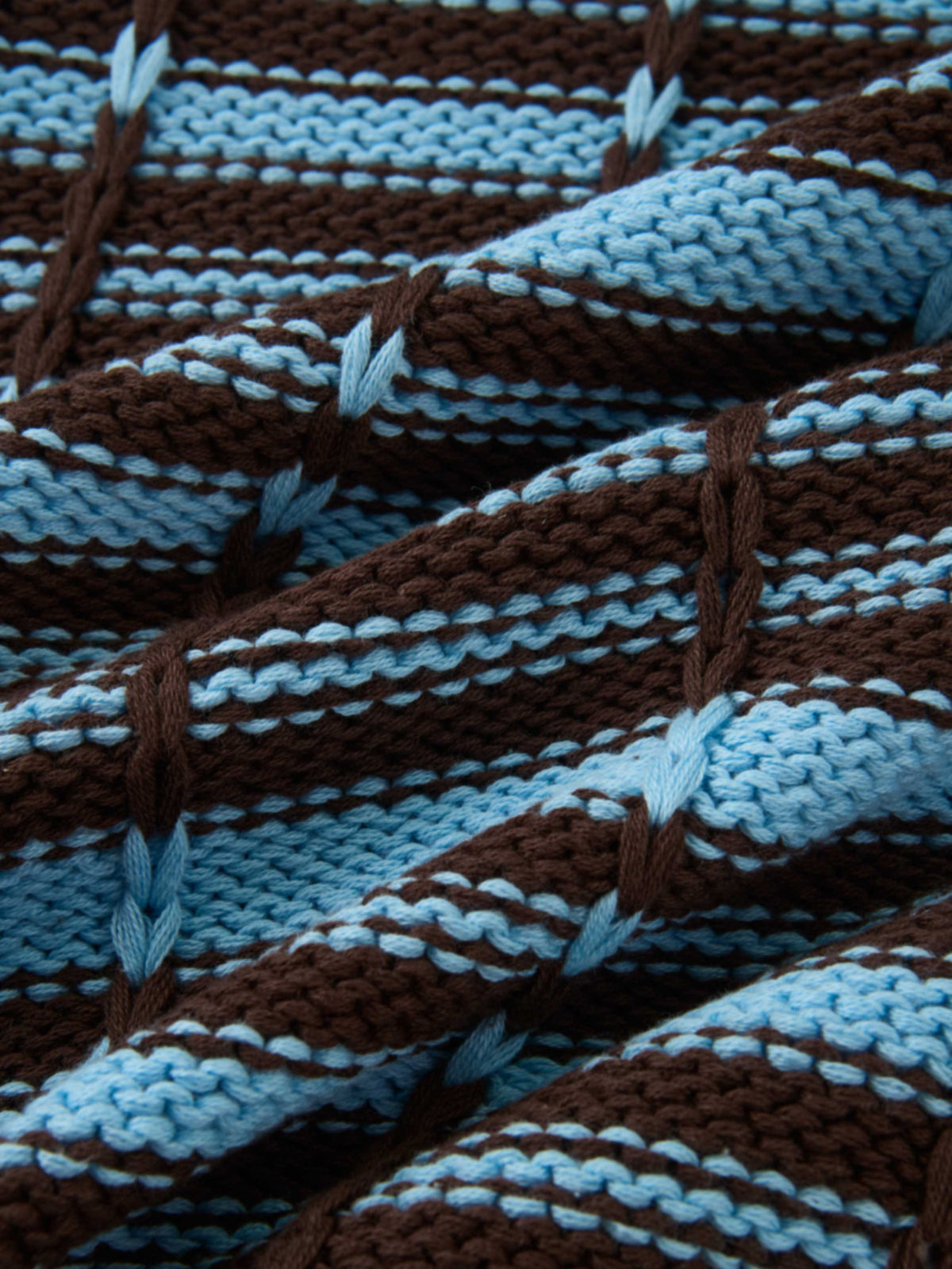 Overstitch Detail Striped Sweater - Brown/Light Blue